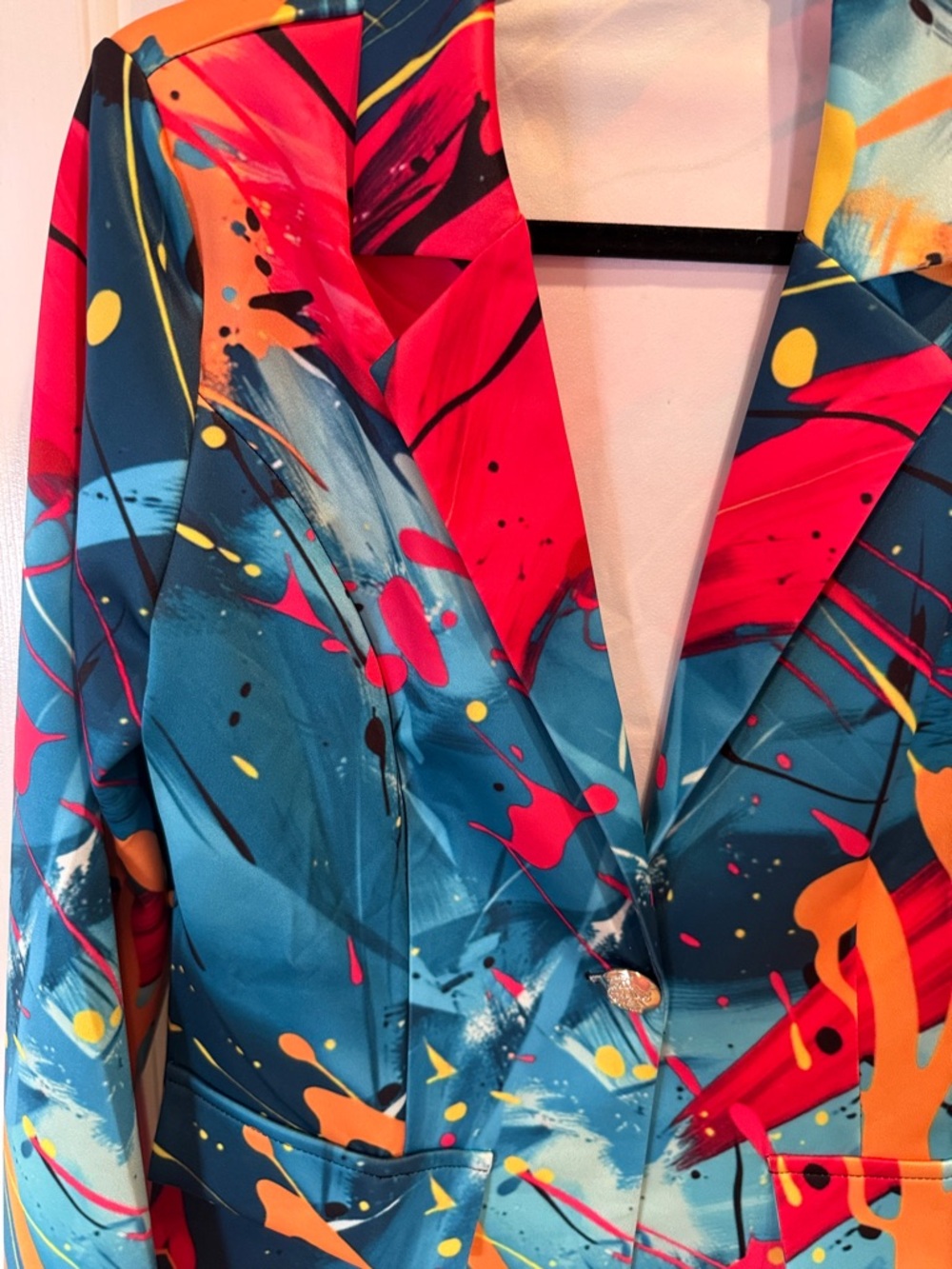 Abstract Splash Print NWOT Women's Blazer Jacket - Blue/Red/Orange - Picture 2 of 7